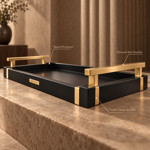 Elegante Bandeja de Servicio de Hierro |   Bandeja Rectangular Negra y Dorada con Asas Elevadas para Mesa de Comedor, Mesa de Centro, Decoración del Hogar, Juego de Regalo - Product Image 4