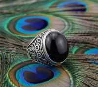 Anillo de cóctel clásico de plata 925 vintage para hombre, regalo de compromiso, boda, fiesta, con piedra ovalada de laboratorio y engaste de bisel con patrón floral