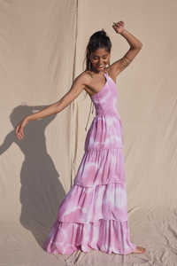 Vestido Maxi Bohemio Rosa Tie Dye sin Mangas con Cuello Halter para Vacaciones - Product Image 5