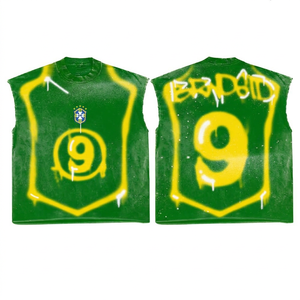 Camiseta sin mangas con estampado de goteo para hombre, estilo urbano, de punto, cuello redondo, ajuste regular, top estampado en amarillo y verde - Product Image 3