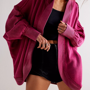 Custom Breathable Plus Size Women's Hooded Cardigan Long Sleeve Knitted Solid Color Asymmetric Design Autumn Cocoon Cardigan - Product Image 1