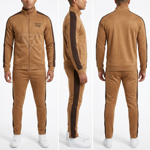 Men's Brown Tracksuit Set <b>Full</b> <b>Zip</b> <b>Sweatshirt</b> Jogger Pants Casual Sportswear Autumn Wear Solid Color Side Pockets - Product Image 1