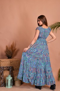 Boho Floral Printed Silk Maxi <b>Dress</b> for Women Comfortable Summer <b>Dress</b> for Beachwear & Party Breathable & Lightweight Maxi <b>Dress</b> - Product Image 3