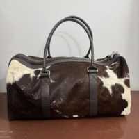 Bolsa de Viaje de Piel de Vacuno con Pelo, Estilo Premium, Bolsa de Fin de Semana, Gran Capacidad, Ligera, Plegable