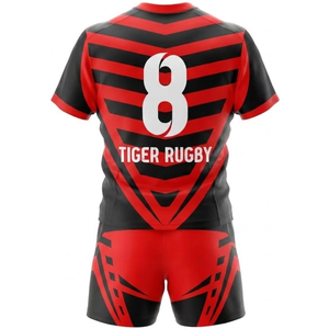 เสื้อรักบี้ลายทางสีแดงดำสำหรับผู้ชาย Tiger Rugby แบบซับลิเมชั่น แขนสั้น ระบายเหงื่อได้ดี ทรงพอดีตัว - Product Image 3
