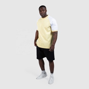 Camiseta de Manga Corta para Hombre, Cuello Redondo, Corte Regular, Color Amarillo y Blanco, Estilo Raglán, Algodón Jersey, Color Sólido, Informal, Superventas - Product Image 6