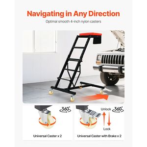 Carrello per Meccanici Regolabile in Altezza da 116-168 cm, Capacità 180 kg, con 4 Ruote Girevoli, Strumento per Riparazione Auto - Product Image 5