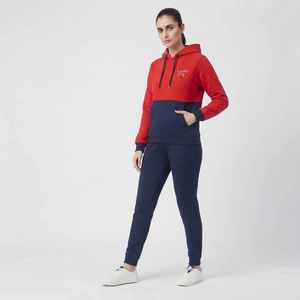Women's Color Blocked Hooded <b>Fleece</b> Tracksuit Set Full Sleeve Casual Sportswear With Pocket Regular Fit <b>All</b> Seasons - Product Image 1