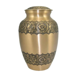 Wholesale Classic Crimson Red Brass Cremation Urn <b>For</b> Adult Human <b>Ashes</b> Elegant Gold Banded Metal Funeral Memorial Urn With Lid - Product Image 4