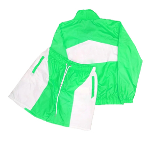 Conjunto de Sudadera con Capucha y Pantalones Cortos de Nylon Personalizados, Cortavientos con Cremallera, Conjunto Corto de Cortavientos Teñido Liso, Precio al por Mayor con Logotipo Personalizado - Product Image 3