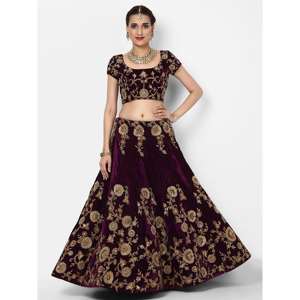 Belle couleur pourpre Party Wear Designer brodé velours Lehenga Choli - Product Image 4