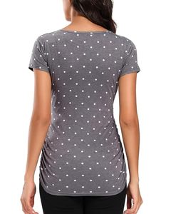 Camiseta de Maternidad para Mujer, Cuello en V, con Estampado de Puntos, Manga Corta, Informal, Elástica, Tejida, Gris con Puntos Blancos, Transpirable, para Todas las Temporadas - Product Image 2
