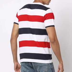T-shirt à manches courtes rayé pour homme, coupe classique, col rond, tricoté, décontracté, blanc, rouge, marine, motif imprimé, haut de qualité, chemises pour homme - Product Image 6