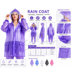 Vêtement de pluie imperméable pour femmes, veste de pluie légère à capuche, coupe-vent, long manteau d'extérieur pour femmes - Product Image 2