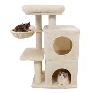Albero per Gatti Multilivello Beige da 85 cm, 2 Livelli, con Tiragraffi in Sisal e Dispositivo Anti-Ribaltamento per Struttura da Arrampicata per Gatti - Product Image 2