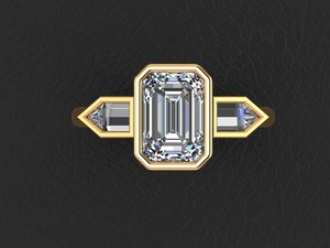 Premium Yellow White Rose Gold Silver Ladies <b>Ring</b> Emerald And Taper Cut 5 CTS Moissanite CVD Colour Stone <b>CZ</b> EGL Certified VVS2 - Product Image 4