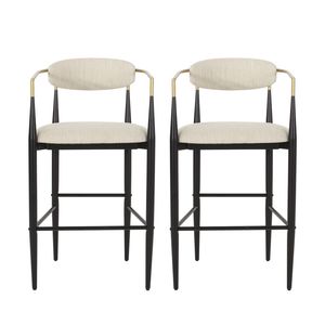 Set of 2 Counter Height <b>Bar</b> <b>Stools</b> with Iron Legs Upholstered Beige Fabric Seating 260mm for Kitchen Island <b>Bar</b> <b>Backs</b> Included - Product Image 5