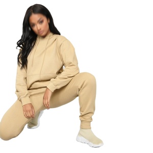 Ensemble de survêtement personnalisé avec logo, en polaire, pour femme, grande taille, coupe ample, décontracté, pull à capuche uni - Product Image 2