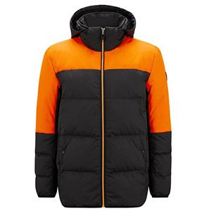 Chaqueta Acolchada Negra y Naranja Personalizada para Hombre, Abrigo de Invierno con Capucha, Fabricante y Proveedor de Ropa de Exterior de Marca Privada al por Mayor - Product Image 2