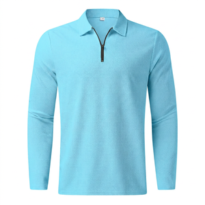 Polo à manches longues en tricot pour homme, fermeture éclair, style décontracté uni, gris - Product Image 3