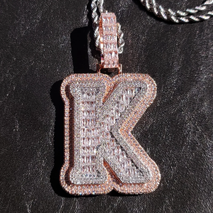 Bling Micro Pave Moissanite Baguette Letter K <b>Pendant</b> Hip Hop Jewelry Custom Alphabet Nameplate <b>Initial</b> Charm <b>Pendant</b> - Product Image 3