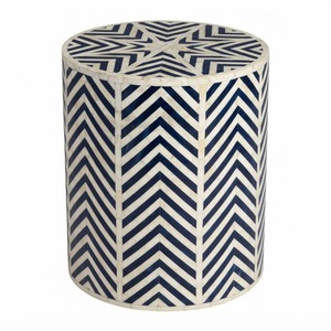 Mesa de centro geométrica con incrustaciones de hueso, taburete redondo blanco y negro, mesa auxiliar artesanal india hecha a mano para sala de estar u hotel - Product Image 6