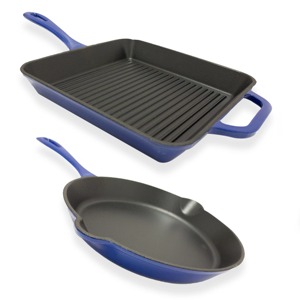 Blue Cast Iron Grill Pan With Nonstick Enamel Coating Square Shape <b>For</b> Gas And <b>Induction</b> Cooker Hand Wash Only - Product Image 1
