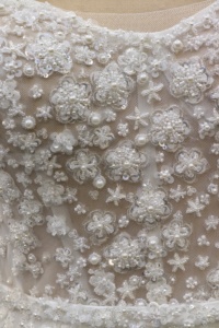 Vestido de Novia Moderno Clásico Blanco de Gasa con Bordado, Manga Abullonada, Cola de Encaje, Largo hasta el Suelo, Escote en V, Transpirable - Product Image 6