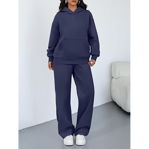 Conjunto de Sudadera con Capucha y Pantalones Cortos de Pierna Ancha de Spandex Sólido para Mujer, Chándal Casual de Forro Polar Premium - Product Image 2