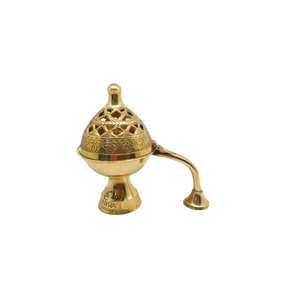 Brûleur d'encens de luxe en laiton pur avec poignée en bois, motif étoile et lune célestes traditionnels, pour la décoration intérieure et les rituels, doré - Product Image 5