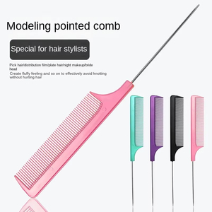 Hair <b>Comb</b> Solid Color Professional Stainless Steel Needle Pointed Tail <b>Comb</b> Styling <b>Comb</b> <b>Heat</b> Resistant Anti Static Tail Curved - Product Image 5