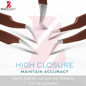 Lot de 5 pinces à cils personnalisées avec logo, manche marron mat, pinces de précision droites et courbées pour extensions de cils - Product Image 5