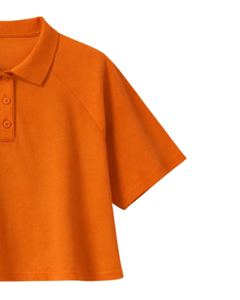 Camiseta Polo Corta Naranja Personalizada para Mujer, Manga Raglán, Top Informal de Algodón, Cierre de Botones, Corte Holgado, Moda Urbana de Verano - Product Image 2