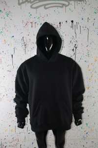 Sudaderas con capucha de algodón 100% de hilo fino No Strings en color negro con logo personalizado Jet, sudaderas con capucha en negro oscuro. - Product Image 3