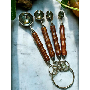 8 Piece <b>Set</b> Stainless Steel Cutlery <b>Set</b> <b>Measuring</b> <b>Cups</b> And Spoon <b>Set</b> With 250ml Capacity With Wooden Handles Shiny Polished - Product Image 3
