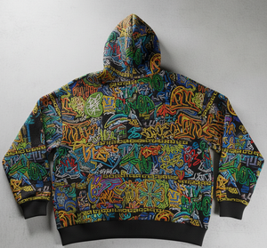 Sweat à capuche Hip-Hop de luxe avec broderie graffiti intégrale – Pull streetwear oversize épais – 3D haute définition - Product Image 3