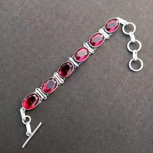 Beautiful <b>Red</b> Garnet Statement <b>Bracelet</b> 925 Sterling Silver Handmade Jewelry Gift For Women Birthday Luxury - Product Image 2