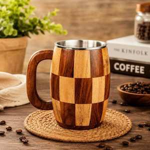 Taza de Madera con Diseño de Hoja Tallada, Asa Clásica, Aislada, para Uso Doméstico, Coleccionable, Ecológica, Personalizable - Product Image 3