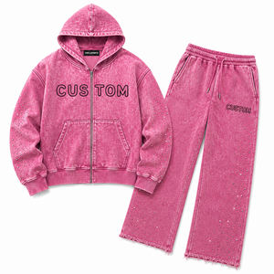 Ensemble de survêtement rose à capuche pour femme TwillSports, orné de strass, fermeture éclair sur le devant, coupe ample, style streetwear, sweat-shirt et pantalon - Product Image 4