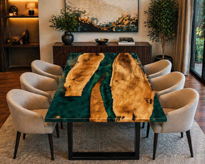 Wholesale Live Edge Wood <b>Epoxy</b> Coffee <b>Table</b> Green <b>Resin</b> Modern Round Eco-Friendly Diwali Custom Size Handmade Furniture - Product Image 2
