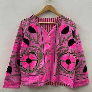 Velvet Floral Suzani Embroidered Jacket Uzbek Folk Festival Coat with Cotton Filling for Bomber <b>Duster</b> Outerwear At Cheap Price - Product Image 2