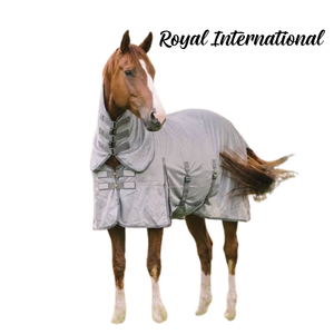 ROYAL INTRNATIONAL Couverture pour cheval en polaire bleue sur mesure avec sangles réglables et bordure en satin pour une utilisation printemps-automne - Product Image 1