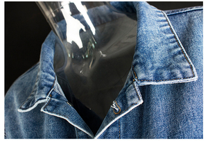 Abrigo Largo de Mezclilla para Mujer, Cuello Camisero, Cierre de Botón, Chaqueta Azul Informal - Product Image 6