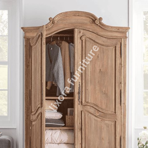 Luxury Handcrafted Solid Wood 2 Door <b>Wardrobe</b> French Provincial Carving Natural Finish Armoire - Product Image 2