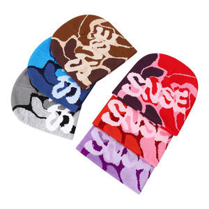 Wholesale Custom logo Distressed Beanies Knit Ski Warm Skull Beanies jacquard <b>Hats</b> Men Plain Common 100% Polyester All-Season - Product Image 5