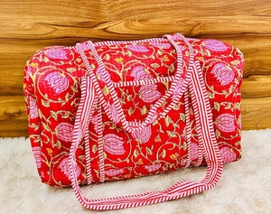Floral Printed Handmade Quilted <b>Boho</b> <b>Style</b> 100% Cotton Rope Handle Travel Bag-Shoulder Striped Duffel Luggage for Women - Product Image 2