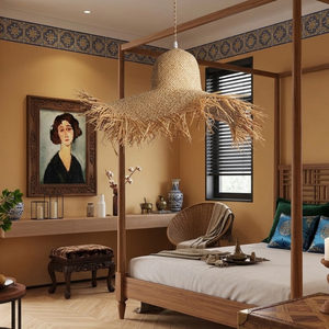 Abat-jour en paille de jonc de mer artisanal vietnamien, luminaire suspendu décoratif tissé à la main pour l'éclairage intérieur - Product Image 4