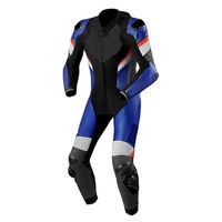Combinaison de moto en cuir unisexe à manches longues, bleu, noir, rouge, couleurs contrastées, respirante, panneaux réfléchissants, vêtements de course, toutes saisons