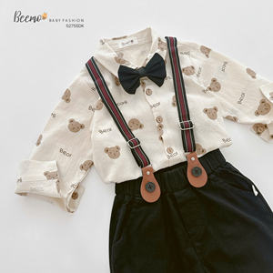 Conjunto de Ropa para Niños a la Moda, Camisas y Pantalones Holgados con Tirantes y Corbata de Moño, Traje de Caballero para Niños para Bodas, Cumpleaños, Ropa para Niños Pequeños - Product Image 4