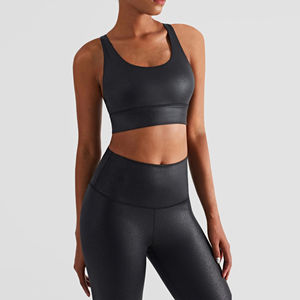 Ensemble de yoga et de sport décontracté de haute qualité pour femme, avec soutien-gorge de sport et legging froncé à quatre sens, séchage rapide, en Spandex/Nylon - Product Image 1